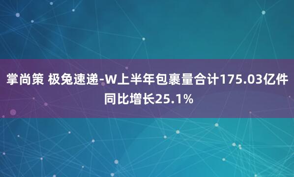 掌尚策 极兔速递-W上半年包裹量合计175.03亿件 同比增长25.1%